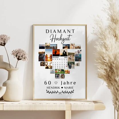 Poster mit Kalender zum 60 Hochzeitstag Geschenk für Diamantene Hochzeit