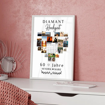 Poster mit Kalender zum 60 Hochzeitstag Geschenk für Diamantene Hochzeit