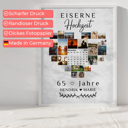 Poster mit Kalender 65 Hochzeitstag Geschenk Eiserne Hochzeit