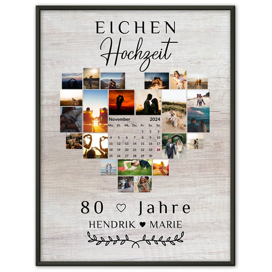 Poster mit Kalender 80 Hochzeitstag Geschenk Eichenhochzeit