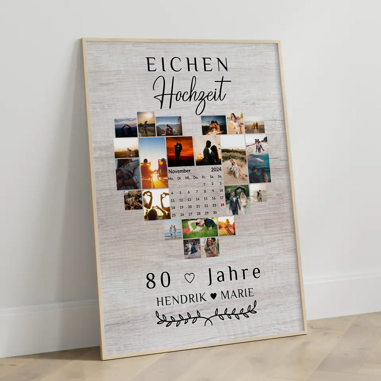 Poster mit Kalender 80 Hochzeitstag Geschenk Eichenhochzeit