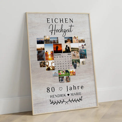 Poster mit Kalender 80 Hochzeitstag Geschenk Eichenhochzeit