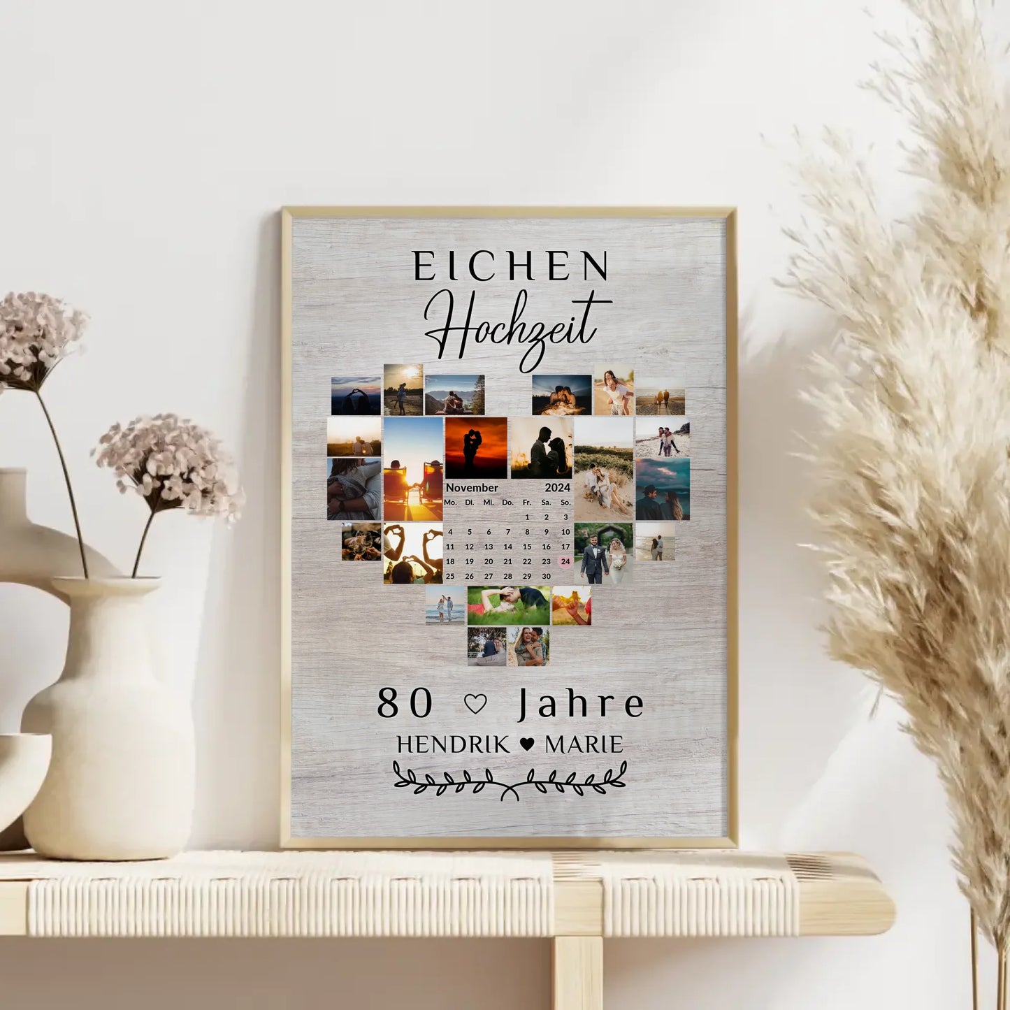 Poster mit Kalender 80 Hochzeitstag Geschenk Eichenhochzeit