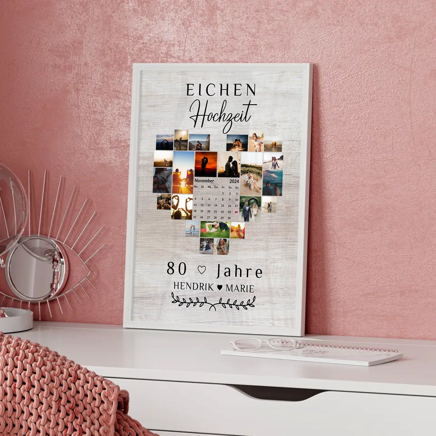 Poster mit Kalender 80 Hochzeitstag Geschenk Eichenhochzeit