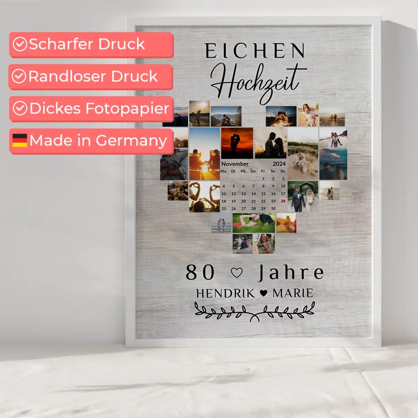 Poster mit Kalender 80 Hochzeitstag Geschenk Eichenhochzeit