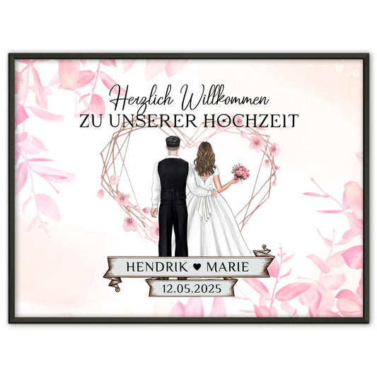 Willkommensposter Hochzeit Rosa Floral mit Namen gestalten