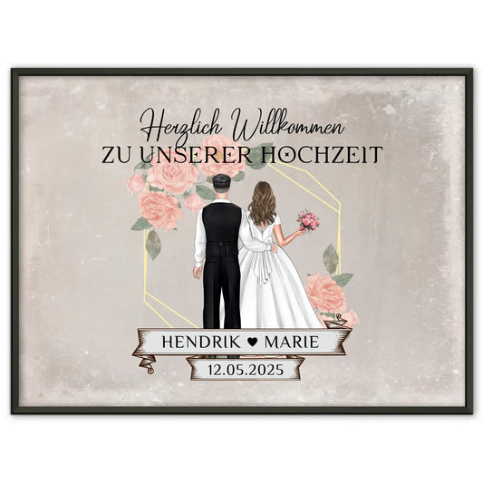 Vintage Poster Hochzeit Herzlich Willkommen personalisiert