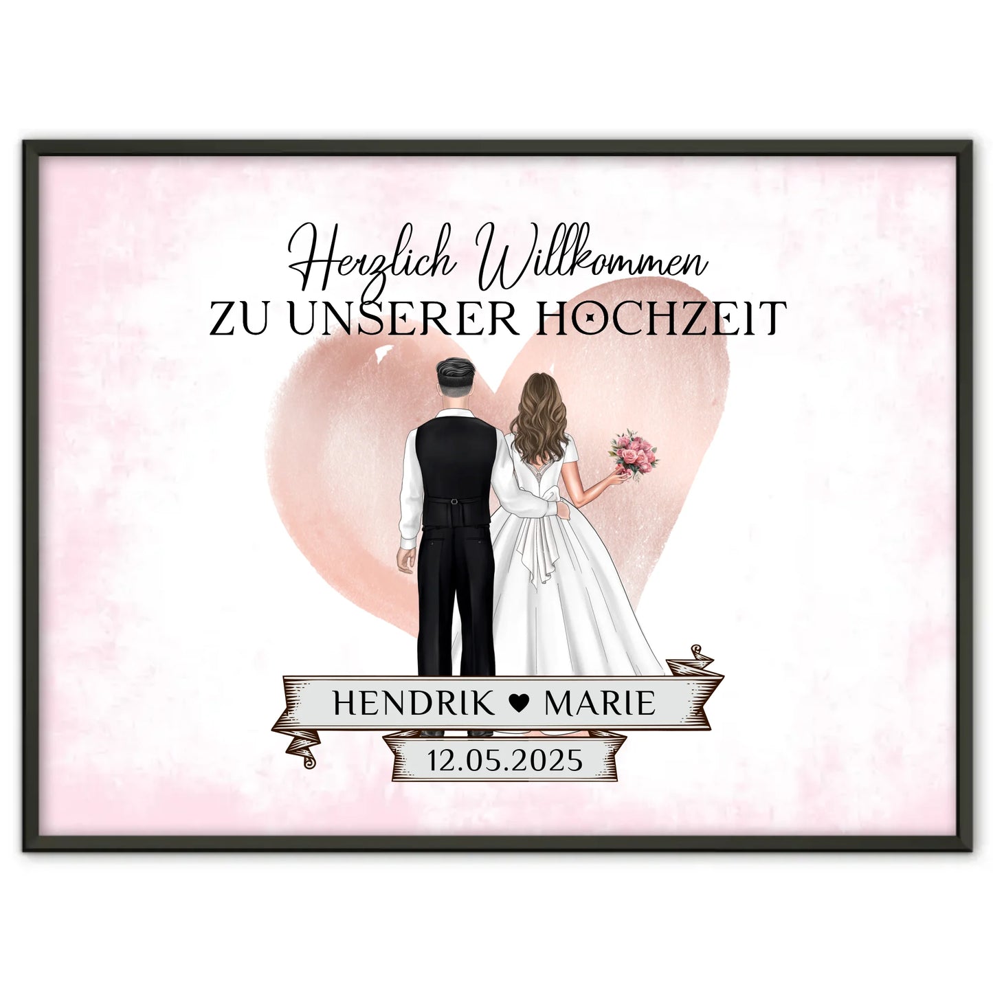 Willkommensschild Hochzeit mit Blüten Poster personalisiert