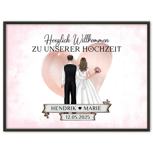 Willkommensschild Hochzeit mit Blüten Poster personalisiert