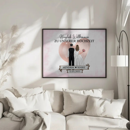 Willkommensschild Hochzeit mit Blüten Poster personalisiert
