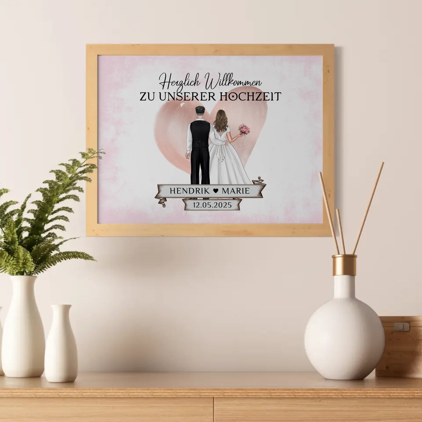 Willkommensschild Hochzeit mit Blüten Poster personalisiert