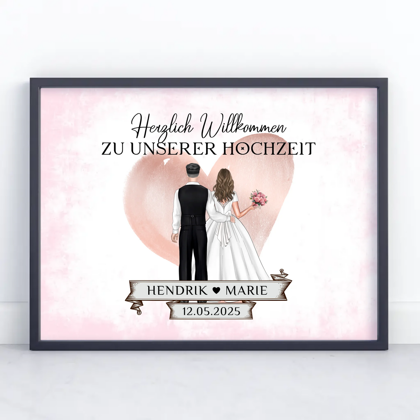 Willkommensschild Hochzeit mit Blüten Poster personalisiert