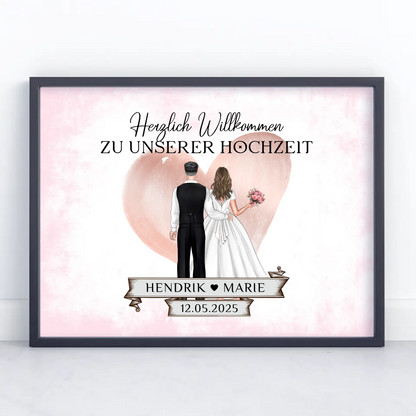 Willkommensschild Hochzeit mit Blüten Poster personalisiert