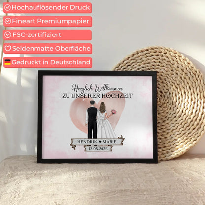 Willkommensschild Hochzeit mit Blüten Poster personalisiert