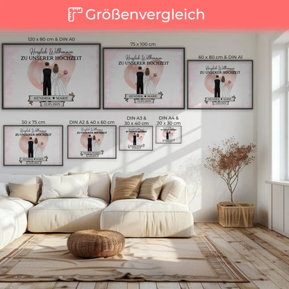 Willkommensschild Hochzeit mit Blüten Poster personalisiert