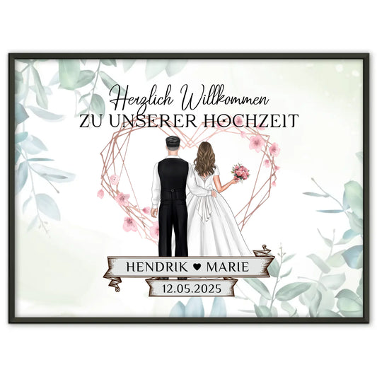 Hochzeit Willkommensschild Herz Rose als Poster gestalten
