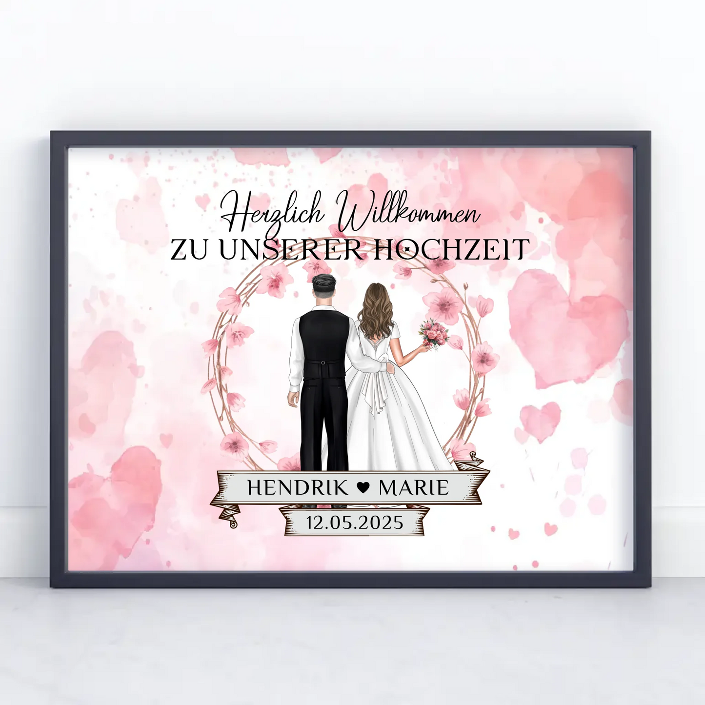 Willkommensposter Hochzeit Watercolor personalisiert gestalten