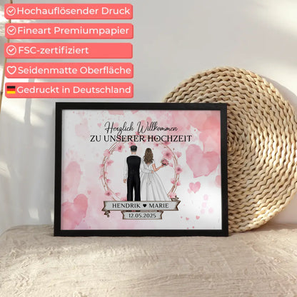 Willkommensposter Hochzeit Watercolor personalisiert gestalten