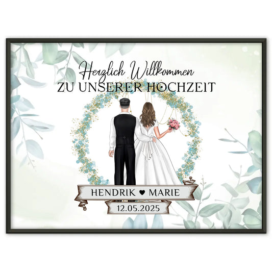 Poster Hochzeit Herzlich Willkommen Blütenkreis Design