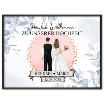 Willkommensschild Hochzeit Eucalyptus Blau Poster personalisiert