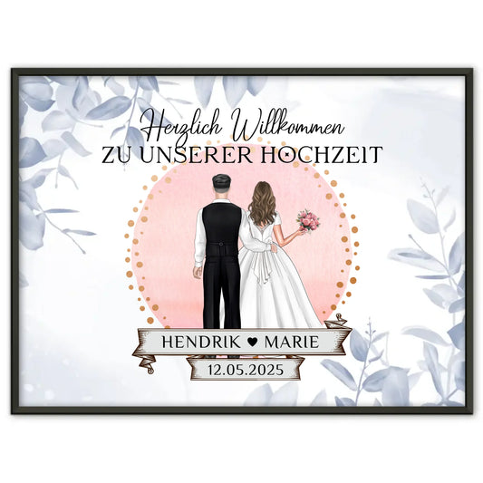 Willkommensschild Hochzeit Eucalyptus Blau Poster personalisiert