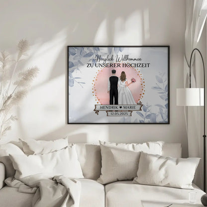 Willkommensschild Hochzeit Eucalyptus Blau Poster personalisiert