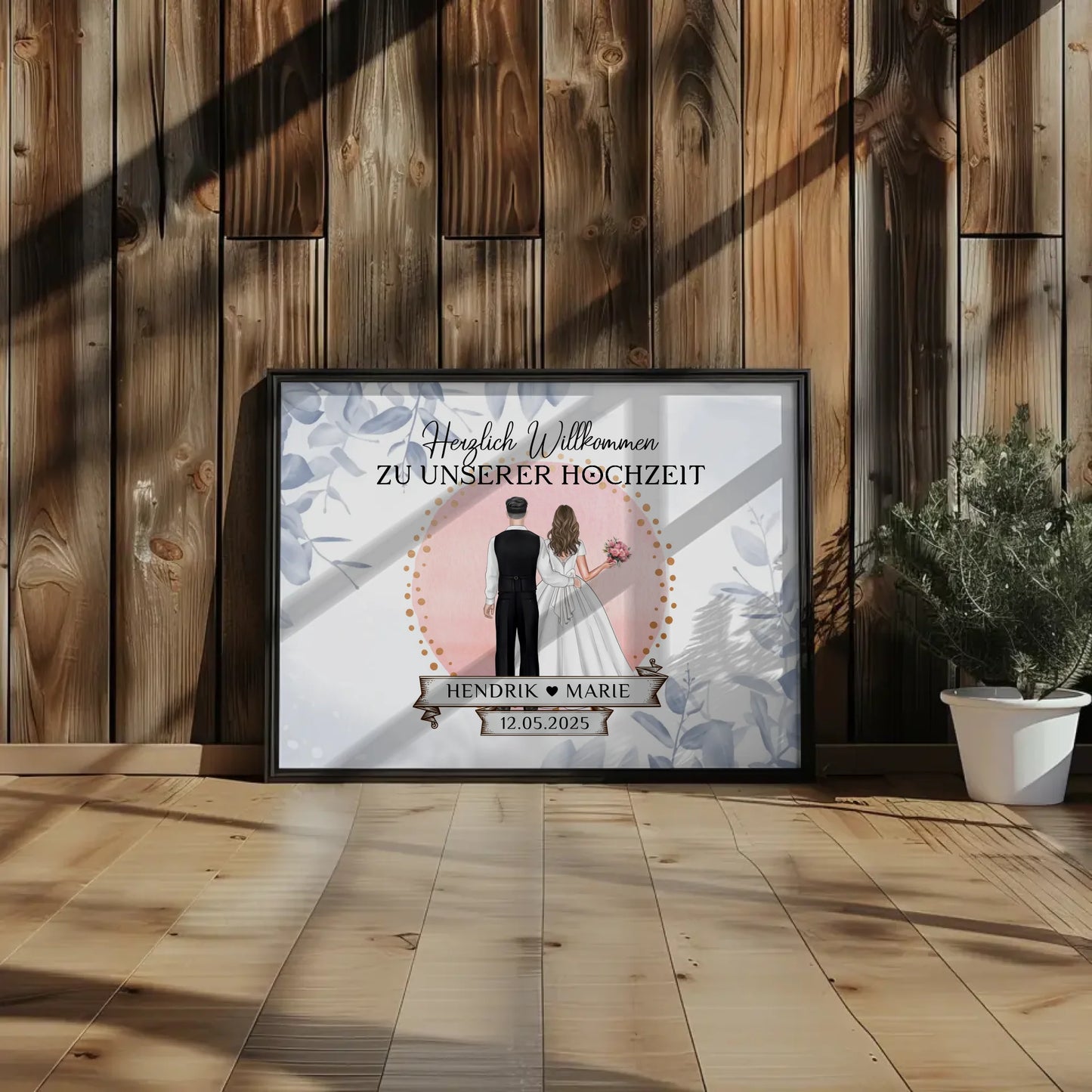 Willkommensschild Hochzeit Eucalyptus Blau Poster personalisiert