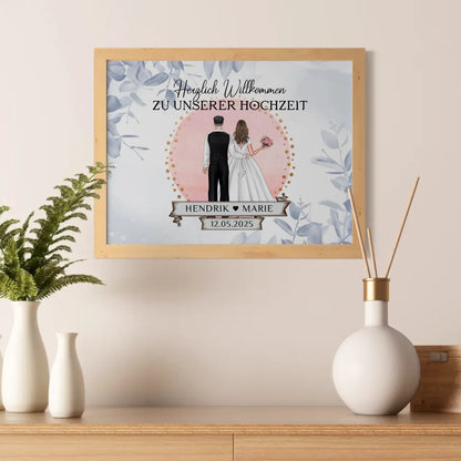 Willkommensschild Hochzeit Eucalyptus Blau Poster personalisiert