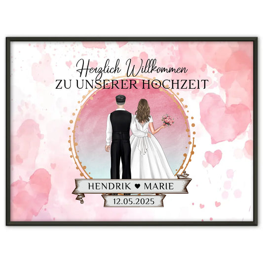 Willkommensposter Hochzeit Watercolor personalisiert Geschenk