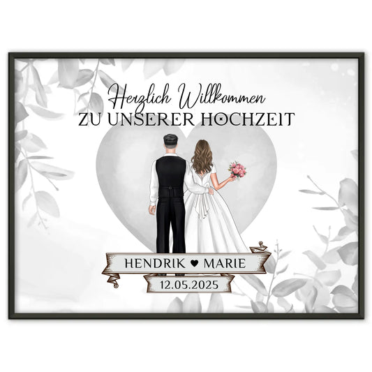 Poster Hochzeit Herzlich Willkommen Eukalyptus Floral Schwarz Weiß