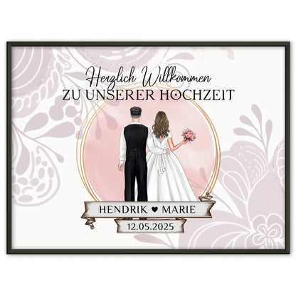Willkommensschild Hochzeit Wasserfarb Stil Poster personalisiert