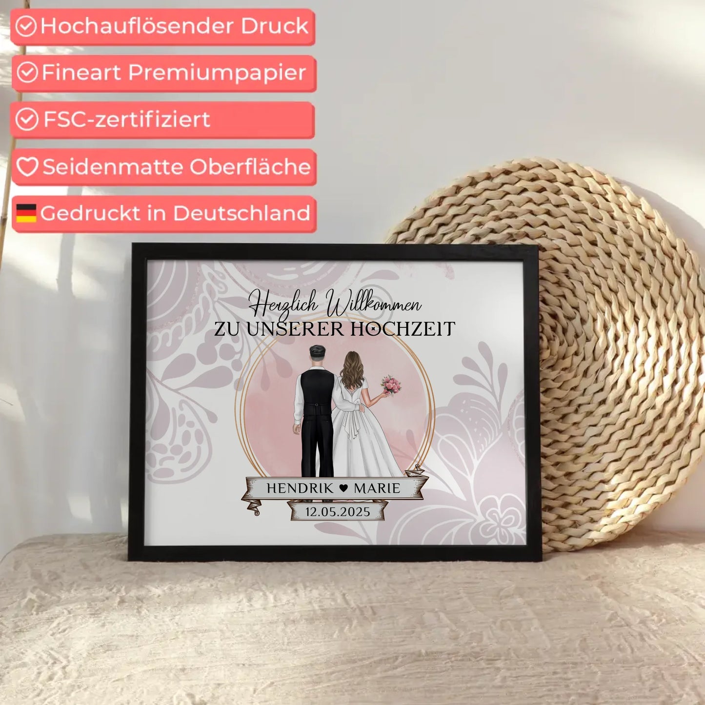 Willkommensschild Hochzeit Wasserfarb Stil Poster personalisiert