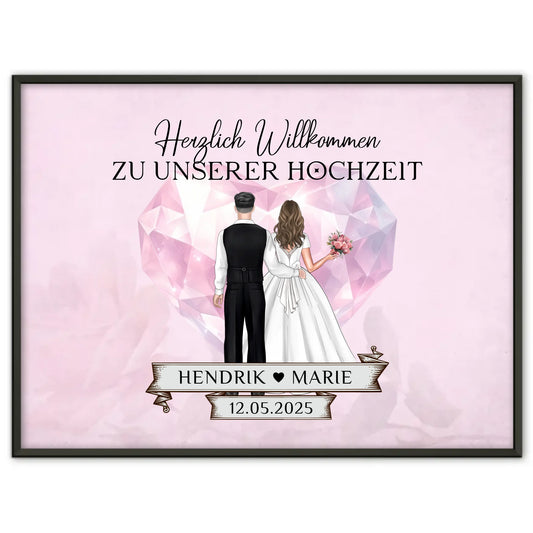 Hochzeit Willkommensschild Diamant Herz Poster personalisiert