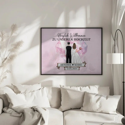 Hochzeit Willkommensschild Diamant Herz Poster personalisiert