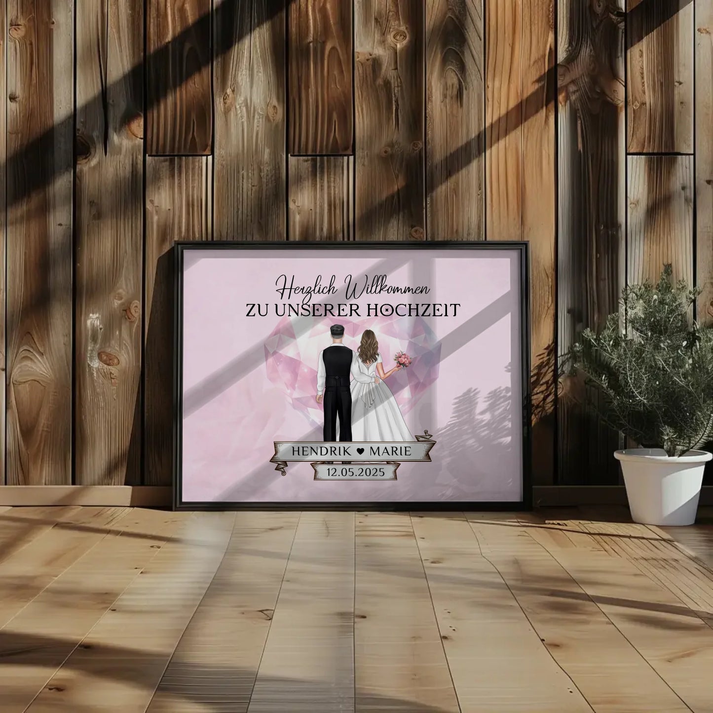Hochzeit Willkommensschild Diamant Herz Poster personalisiert