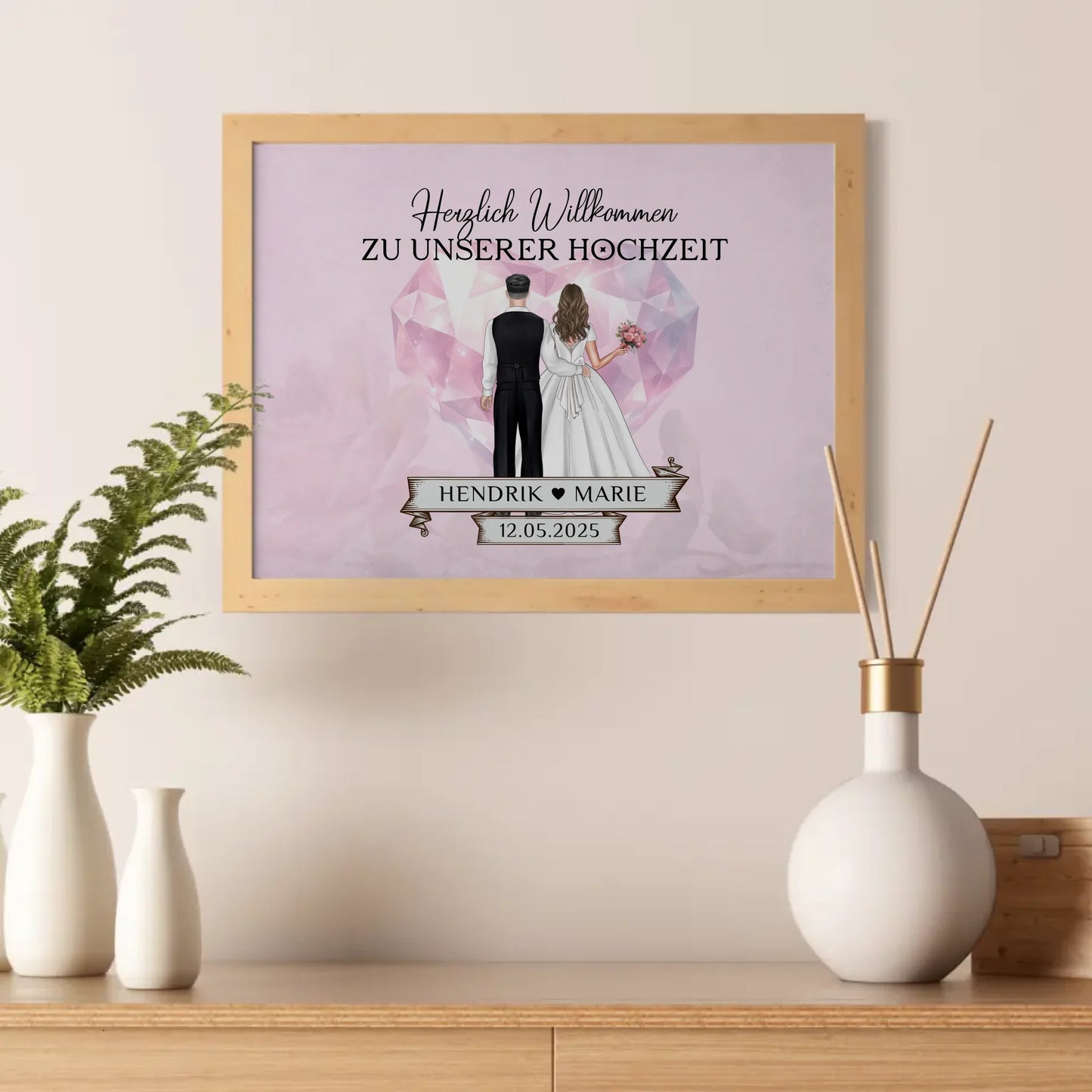 Hochzeit Willkommensschild Diamant Herz Poster personalisiert