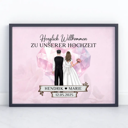 Hochzeit Willkommensschild Diamant Herz Poster personalisiert