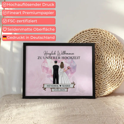 Hochzeit Willkommensschild Diamant Herz Poster personalisiert