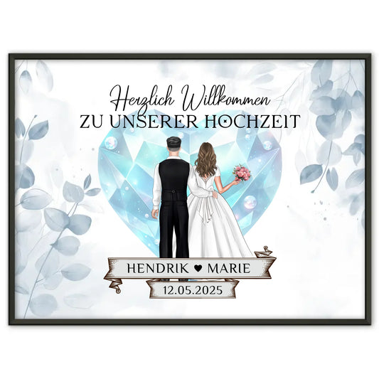 Willkommensposter Hochzeit Floral Blau für unvergessliche Momente