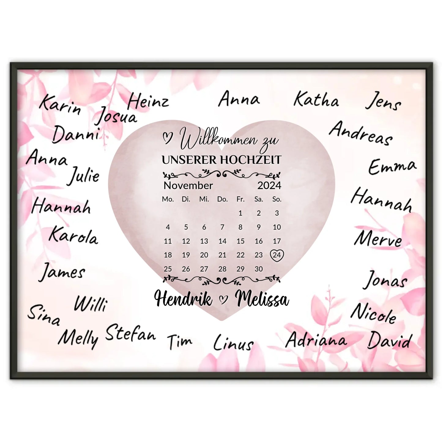 Willkommensschild Hochzeit für Unterschriften Farbklecks Herz