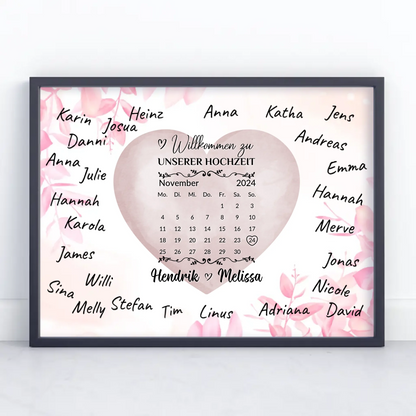 Willkommensschild Hochzeit für Unterschriften Farbklecks Herz