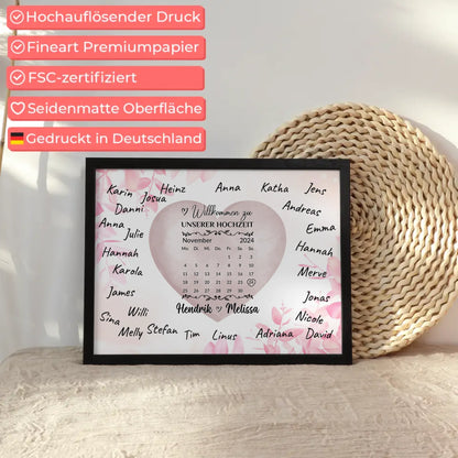 Willkommensschild Hochzeit für Unterschriften Farbklecks Herz