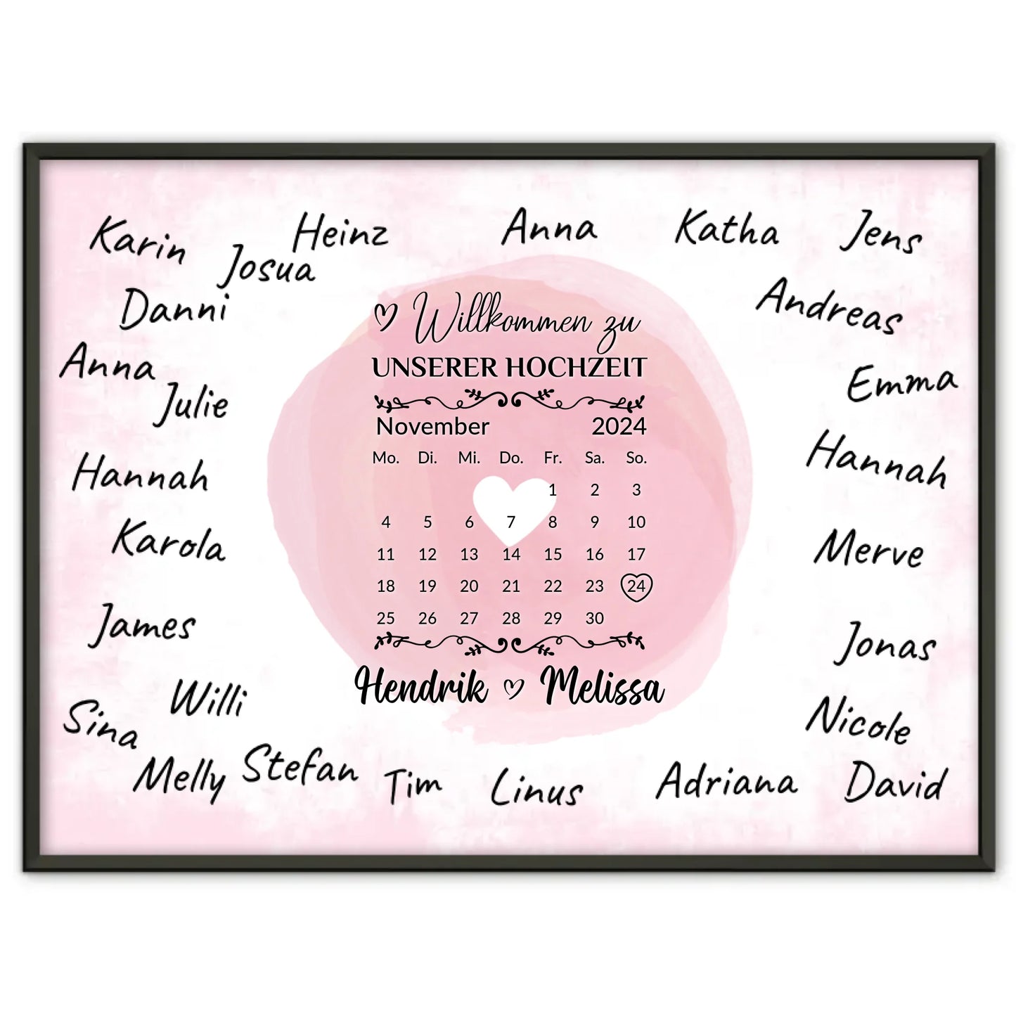 Hochzeit Willkommensschild für eigene Unterschriften Herz Farbklecks