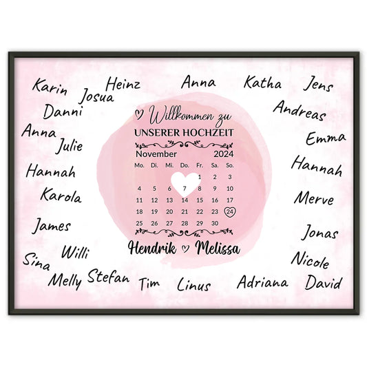 Hochzeit Willkommensschild für eigene Unterschriften Herz Farbklecks