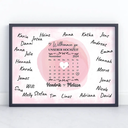 Hochzeit Willkommensschild für eigene Unterschriften Herz Farbklecks