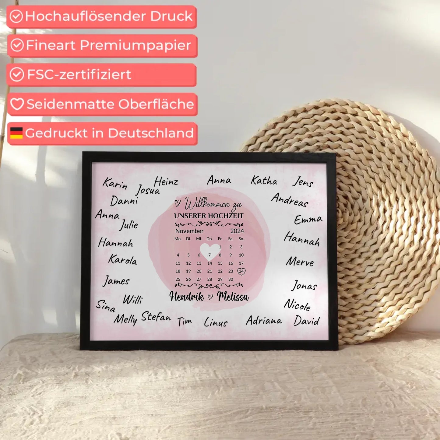 Hochzeit Willkommensschild für eigene Unterschriften Herz Farbklecks