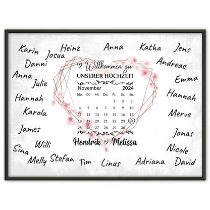 Willkommensposter Hochzeit für eigene Unterschriften Herz Kranz