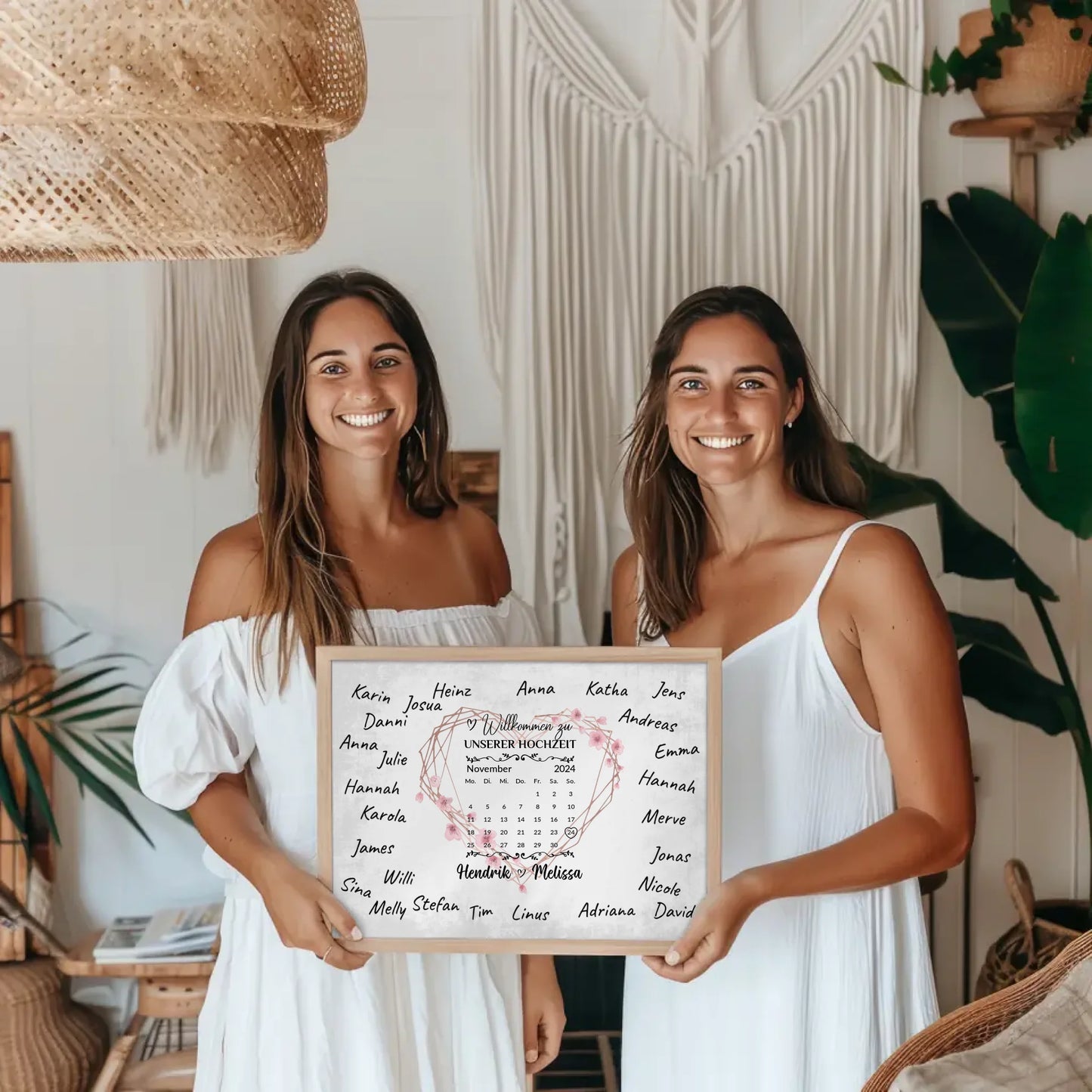 Willkommensposter Hochzeit für eigene Unterschriften Herz Kranz