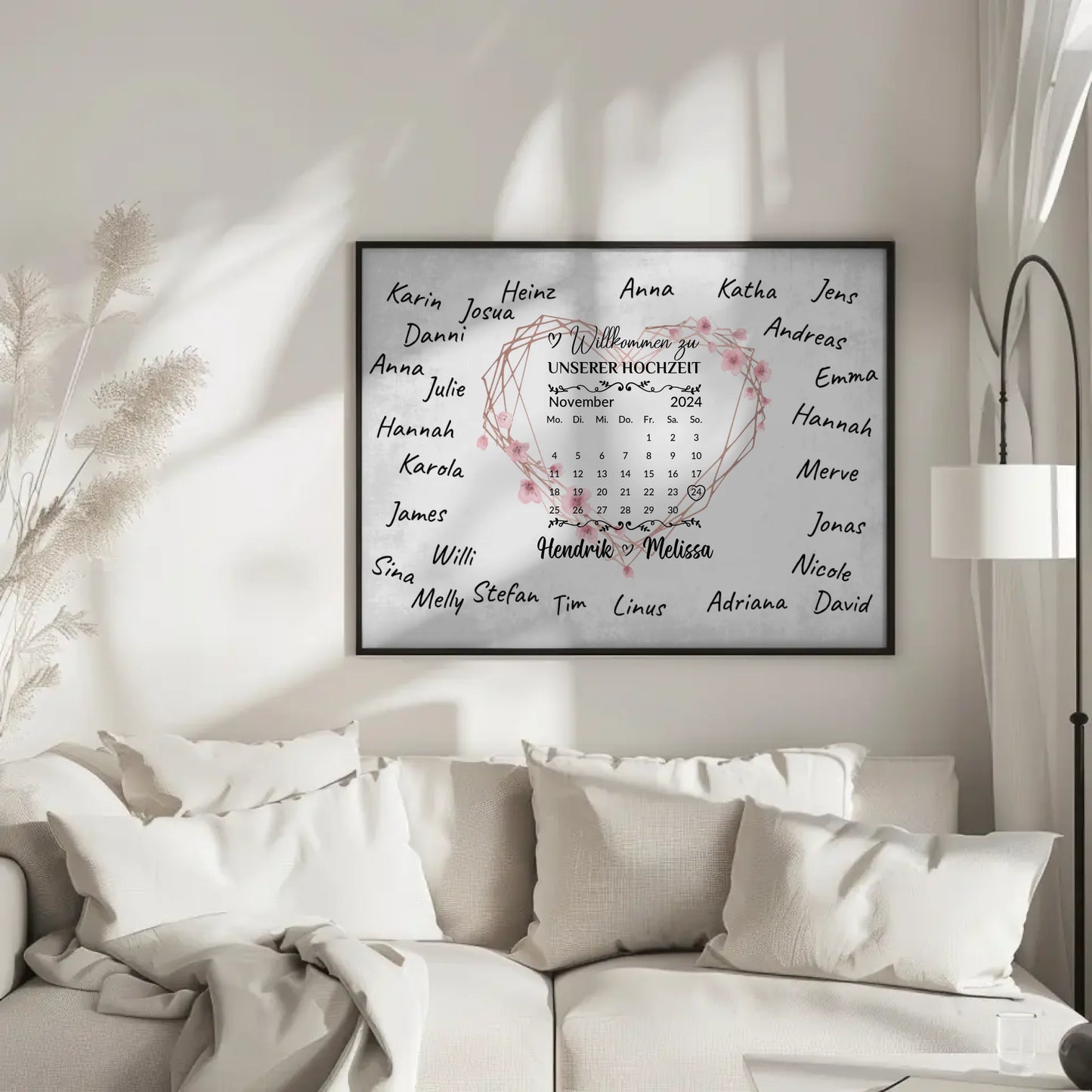 Willkommensposter Hochzeit für eigene Unterschriften Herz Kranz