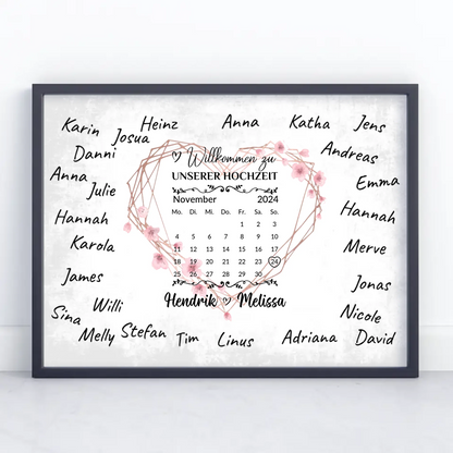 Willkommensposter Hochzeit für eigene Unterschriften Herz Kranz